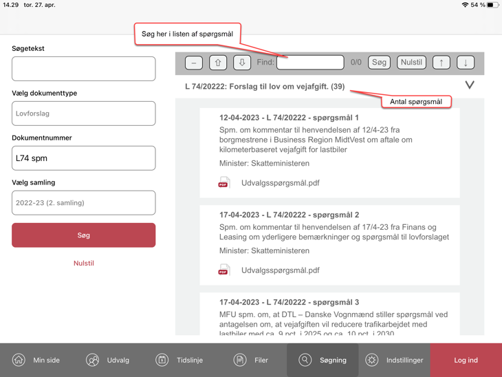 Lovforslag med spm soegning